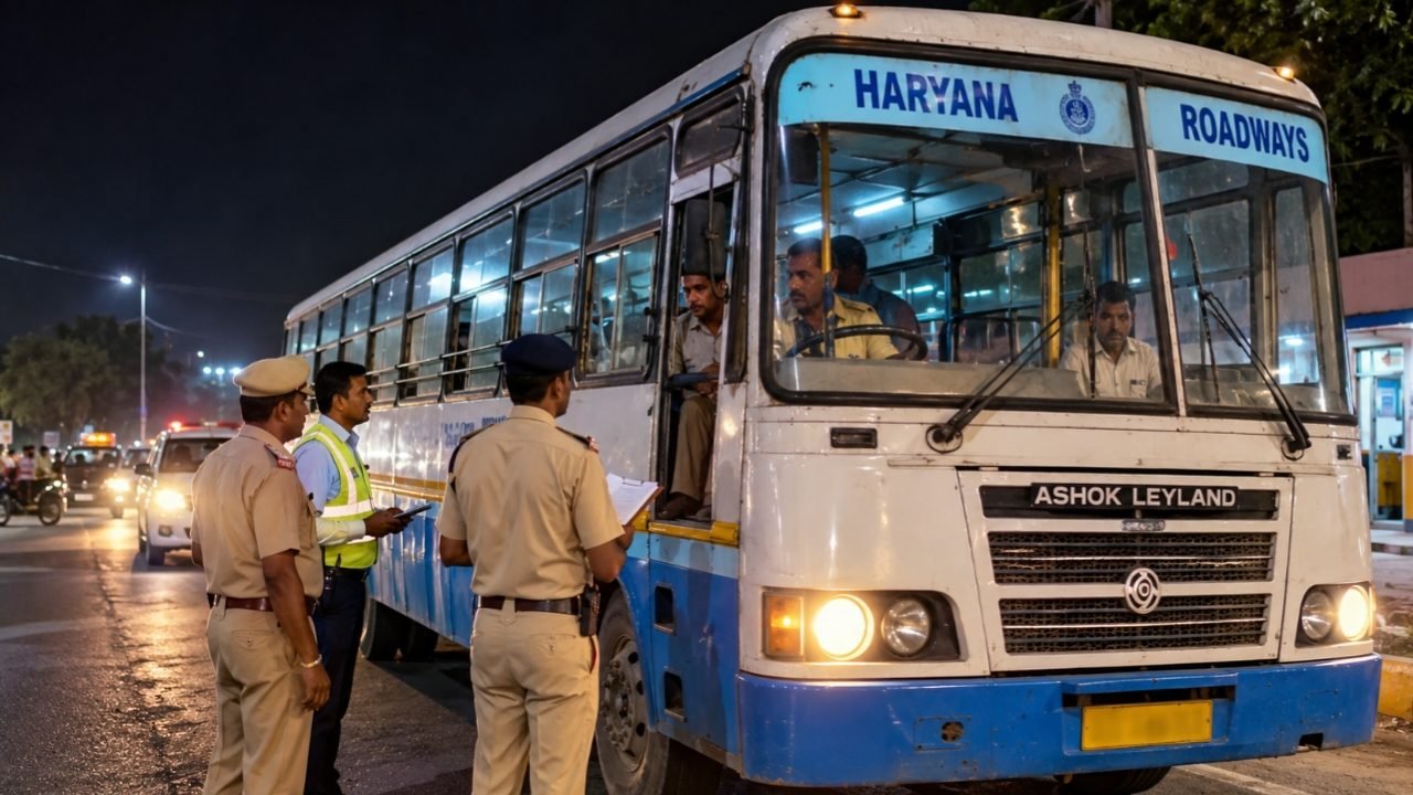 हरियाणा रोडवेज बस का गलत ठहराव